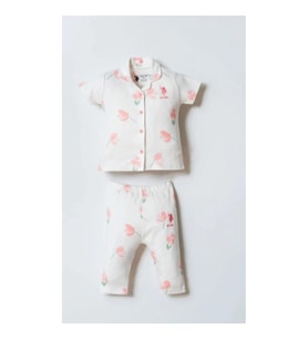 U.s. Polo Gömlek Pijama Takımı Usb2988 Beyaz-pudra