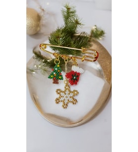 Miyuki Kar Tanesi Minik Çam Ağacı Eldiven Yılbaşı Christmas Noel İskoç İğnesi / Yaka İğnesi / Broş