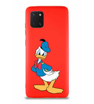 Samsung Galaxy A81 Soft Premier Kapak Donald Duck-D Tasarımlı Silikon Kılıf - Kırmızı (Şeffaf)