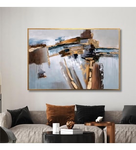 Yağlı Boya Dokulu Tablo Kahverengi Gold Soyut Altın Çerçeveli U08012