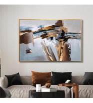 Yağlı Boya Dokulu Tablo Kahverengi Gold Soyut Altın Çerçeveli U08012