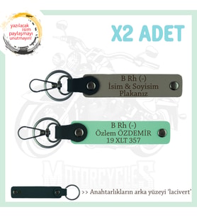 Hız Aşıkları İçin İsim Plaka, B Rh (-) Kan Grubu Yazılı Hediyelik x2 Anahtarlık, Kül Gri-Yeşil-Laci