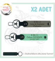 Hız Aşıkları İçin İsim Plaka, B Rh (-) Kan Grubu Yazılı Hediyelik x2 Anahtarlık, Kül Gri-Yeşil-Laci