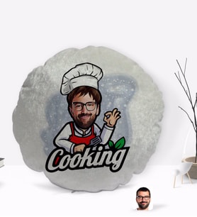BK Gift Kişiye Özel Erkek Chef Karikatürlü Yuvarlak Dekoratif Kırlent Yastık-14