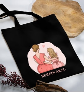 BK Gift Kişiye Özel İsimli Anneler Günü Tasarımlı Siyah Kumaş Bez Çanta, Baskılı Omuz Çantası, Alışveriş Çantası, Anneler Günü Hediyesi, Anneye Hediye-5