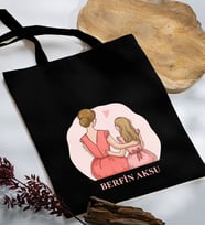 BK Gift Kişiye Özel İsimli Anneler Günü Tasarımlı Siyah Kumaş Bez Çanta, Baskılı Omuz Çantası, Alışveriş Çantası, Anneler Günü Hediyesi, Anneye Hediye-5