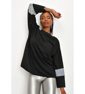 KOL DETAYLI SWEATSHİRT  (Siyah-Lame)