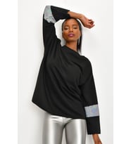 KOL DETAYLI SWEATSHİRT  (Siyah-Lame)
