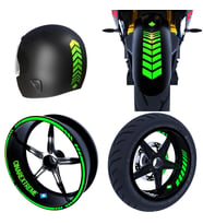 Moto Rider 4'lü Sticker Seti Floresan Yeşil İç Dış Jant Şeridi Kask ve Çamurluk 