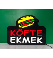 Köfte Ekmek Görselli Yazılı Tabela 3D Led Neon Etkili Işıklı Tabela 30X45 CM Tek Taraflı