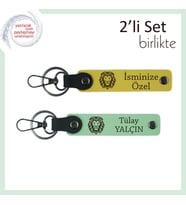 Aslan Figürlü Kalıcı Hatıralık, Doğum Gününe Uygun Yazılabilir Deri Anahtarlık, Sarı-Açık Yeşil (Çok Renkli)