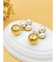 İncili Gold Damla Pirinç Küpe