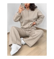 Kadın Uzun Kollu önden Fermuarlı Modal Bluz Ve Pantolon Ikili Takım