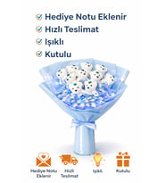 Sevgiliye Hediye Işıklı Ayıcıklı Buket – Kutulu, Hediye Notlu Romantik Özel Tasarım