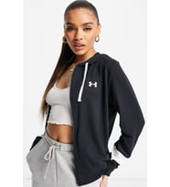 Under Armour Rival Terry CB Womens Hoodie Kadın Kapüşonlu Tam Boy Fermuarlı Sweatshirt Siyah