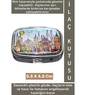 Özel Model Konsept Hediyelik Dekoratif Şık İstanbul Temalı 2 Bölmeli Hap Tablet İlaç Saklama Kutusu
