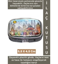 Özel Model Konsept Hediyelik Dekoratif Şık İstanbul Temalı 2 Bölmeli Hap Tablet İlaç Saklama Kutusu