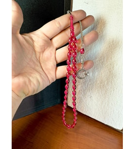 ATEŞ KEHRİBAR TESBİH KIRMIZI RENKLİ BEYZİ KESİM T-197