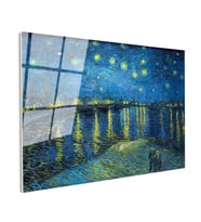 Tamperli Gerçek Cam Tablo Van Gogh Rhone Üzerinde Yıldızlı Gece Rıhtım Ressam Tablosu Duvar Dekoru
