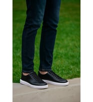 Growish GR0268 Hakiki Deri Yüksek Beyaz Eva Taban Koku Yapmaz Siyah Erkek Sneakers Ayakkabı (Siyah - Beyaz)