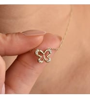 14 Ayar Altın Kaplama Minimal Taşlı Kelebek Kolye - CNS00609