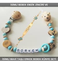 Sahi Aksesuar İsimli Bebek Emzik Zinciri ve İsimli Bebek Künye Seti BEZYI603