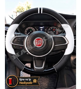 Fiat Egea Makyajlı Dikme Direksiyon Kılıfı Delikli Deri Parlak Siyah Beyaz Detay Çift Yüzük ve Dikiş 2021-2026