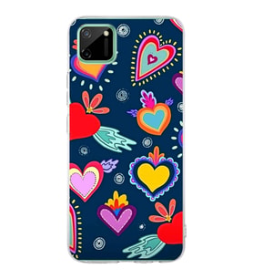 PrintiFy Realme C11  ile Uyumlu 1mm Slim Fit Retro Renkler 3 Baskılı Şeffaf  Kılıf