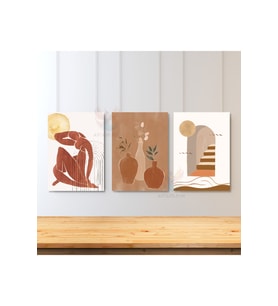 3'lü Set Kanvas Tablo Minimalist Boho Modern Kadın Vazo Merdiven Duvar Tablosu Kanvas Tablo