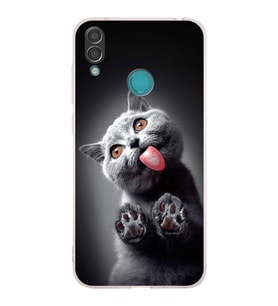 PrintiFy Huawei Y7 2019 ile Uyumlu Kedi 2 Kamera Korumalı Şeffaf Kılıf