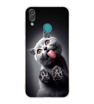 PrintiFy Huawei Y7 2019 ile Uyumlu Kedi 2 Kamera Korumalı Şeffaf Kılıf