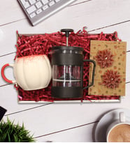 French Press & Kupa Bardak & Dekoratif Kalp Mum Hediye Seti