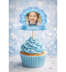 Kişiye Özel Kar Prensesi Temalı 6 Adet Cupcake Süsü 8 cm  İsimli Fotoğraflı Doğum Günü