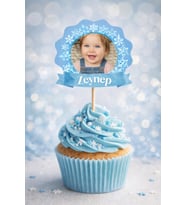 Kişiye Özel Kar Prensesi Temalı 6 Adet Cupcake Süsü 8 cm  İsimli Fotoğraflı Doğum Günü