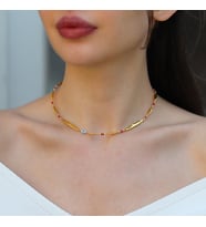 Alaçatı Mercan Taşlı Gold Gümüş Kolye