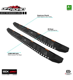 İsuzu D-Max Uyumlu 3 Çelik Yan Basamak 205 Cm Ledli V1 2019 Sedan 4Wd Off Road Parça