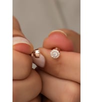 925 Ayar Gümüş Minik Rose Zirkon Tektaş Küpe