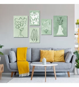 5 Parçalı Kanvas Dekoratif Tablo Soft Çizgisel Yeşil Tasarım