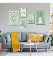 5 Parçalı Kanvas Dekoratif Tablo Soft Çizgisel Yeşil Tasarım