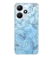 PrintiFy İnfinix Hot 30i Uyumlu Kamera Korumalı Floral Mavi Tasarımlı Şeffaf Silikon Kılıf