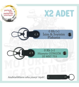 Motosiklet Severlere İsim Plaka ve 0 + Kan Grubu Yazılı Özel Hediye x2 Anahtarlık, Mavi-Turkuaz-Syh (Çok Renkli)