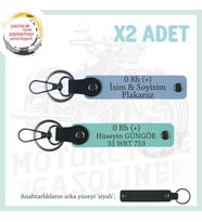 Motosiklet Severlere İsim Plaka ve 0 + Kan Grubu Yazılı Özel Hediye x2 Anahtarlık, Mavi-Turkuaz-Syh (Çok Renkli)