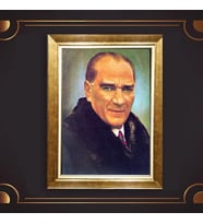 Altın Varaklı Çerçeveli Paspartulu Atatürk Tablo z4668 (Gold)