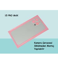 Tkgz - iPhone 15 PRO MAX Arka Pil Batarya Kapağı - Cam kapak Geniş Lens Deliği - GRİ