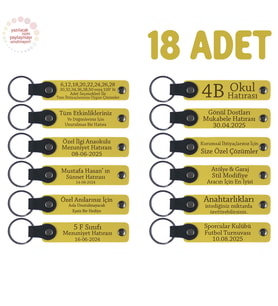 Sarı, Aile Buluşmalarına Özel Hatıra Hediyesi, 18’li Set, Kişiselleştirilebilir Deri Anahtarlık