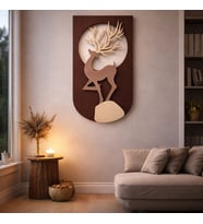 Ledli Ahşap Geyik Figürlü Doğa Temalı Duvar Dekoru 80 x 40 cm Ev Ofis Salon Çocuk Odası Dekorasyonu