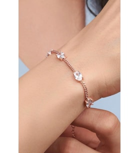 Gümüş Rose Oval Beyaz Zirkon Taşlı Gurmet Zincirli Bileklik