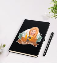 BK Gift Kişiye Özel Öğretmen Karikatürlü Siyah Defter Kalem Seti - 2