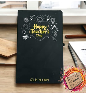 Kişiye Özel İsimli Öğretmenler Günü Kutlama Temalı Siyah Defter Ajanda