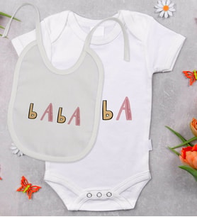 BK Kids Baba Tasarımlı Bebek Body Zıbın ve Mama Önlüğü Hediye Seti - Model 1
